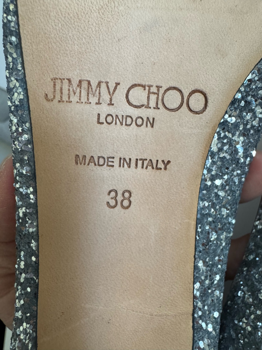 Jimmy Choo Silver Glitter Pointed Toe Kitten Heel Pumps EU 38 US 8 Made in Italy - Picture 11 of 12